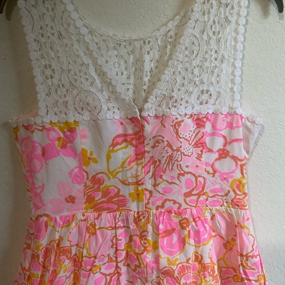 Lilly Pulitzer Reagan Happiness Pink Tropical Babydoll Fit Flare Dress Pockets 8 - Picture 13 of 15